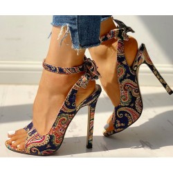High heel pumps - ankle length - open toe - with a back zipper - colorful design