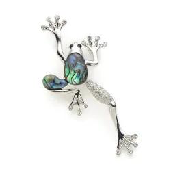 Grenouille en cristal - avec coquille - broche vintage