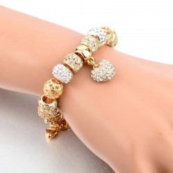 Bracelet en or élégant - avec perles de cristal et coeur