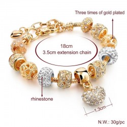Bracelet en or élégant - avec perles de cristal et coeur
