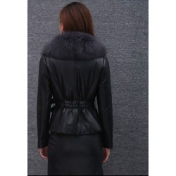 Leather fur coat - with fluffy collar