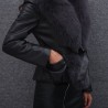 Leather fur coat - with fluffy collar