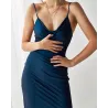 Sexy silk dress - calf-length - thin straps - with a side slitDresses