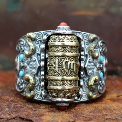 Boeddhistische mantra - ring - met kleurrijke kralen - aanpasbaar - 925 sterling zilverRingen