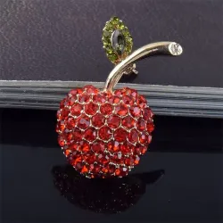 Red cherry brooch - rhinestone