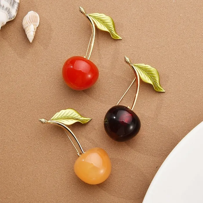 Enamel cherry brooches