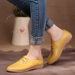 Zachte mocassins - platte schoenen met veters - echt leerLaarzen
