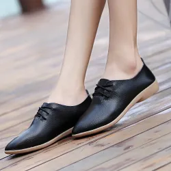 Zachte mocassins - platte schoenen met veters - echt leerLaarzen