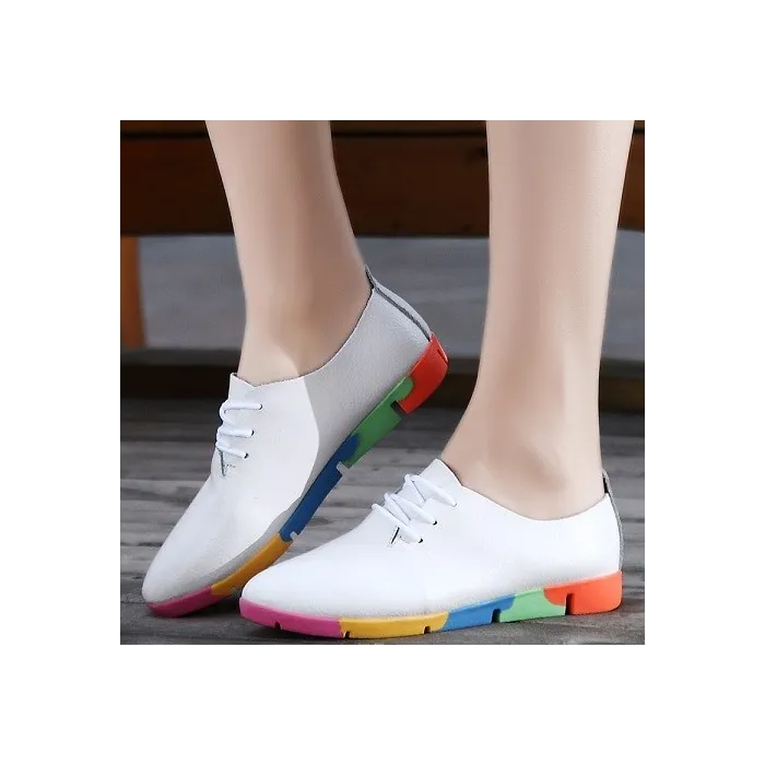 Flat shoes with rainbow sole - with laces - genuine leatherBoots