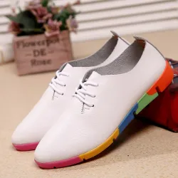 Platte schoenen met regenboogzool - met veters - echt leerLaarzen