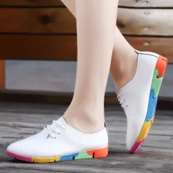 Platte schoenen met regenboogzool - met veters - echt leerLaarzen