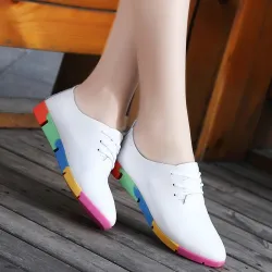 Platte schoenen met regenboogzool - met veters - echt leerLaarzen