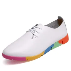 Platte schoenen met regenboogzool - met veters - echt leerLaarzen