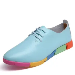 Platte schoenen met regenboogzool - met veters - echt leerLaarzen