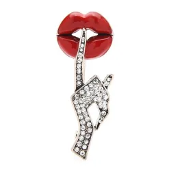 Kristallen hand met rode lippen - sexy brocheBroches