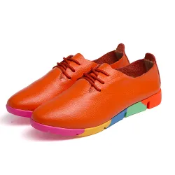 Platte schoenen met regenboogzool - met veters - echt leerLaarzen