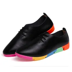 Leather flat shoes - with rainbow soles