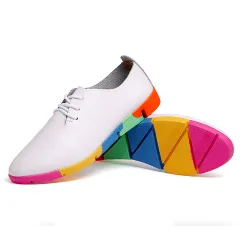 Platte schoenen met regenboogzool - met veters - echt leerLaarzen