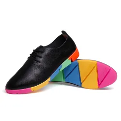 Platte schoenen met regenboogzool - met veters - echt leerLaarzen