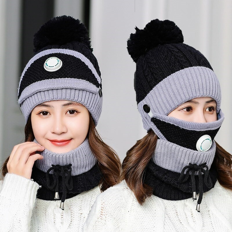 3 in 1 - gebreide muts / gezichtsmasker / sjaal - warme wintersetMondmaskers