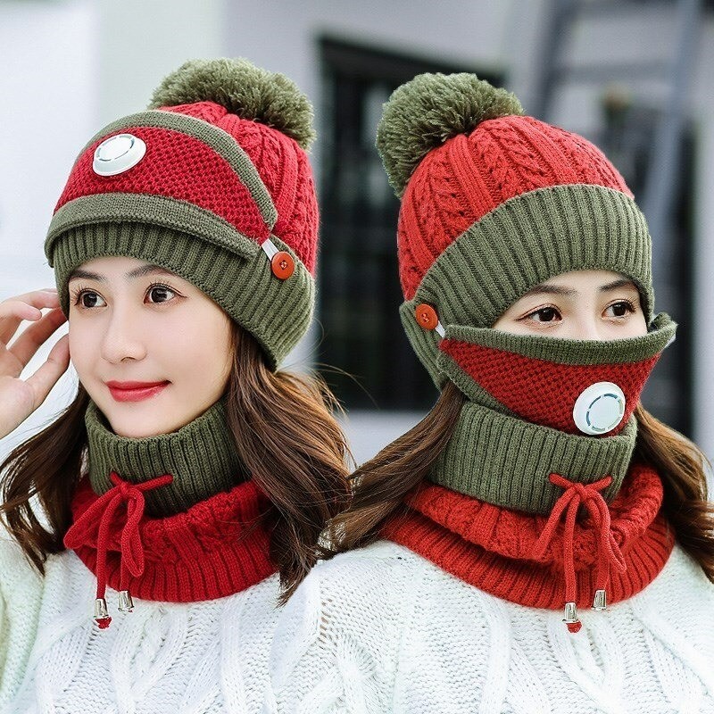 3 in 1 - gebreide muts / gezichtsmasker / sjaal - warme wintersetMondmaskers