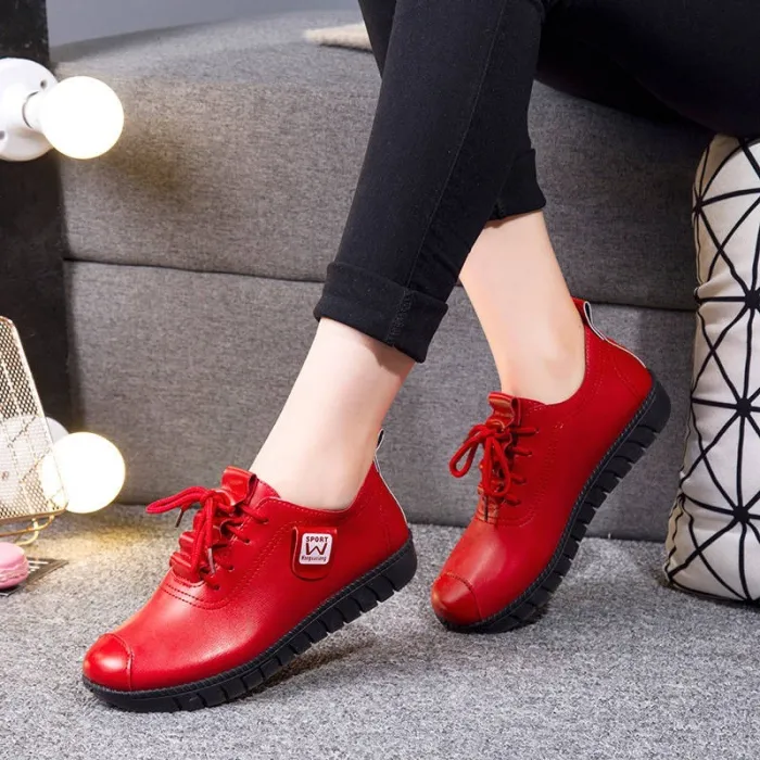 Zachte platte schoenen - met veters - echt leerLaarzen