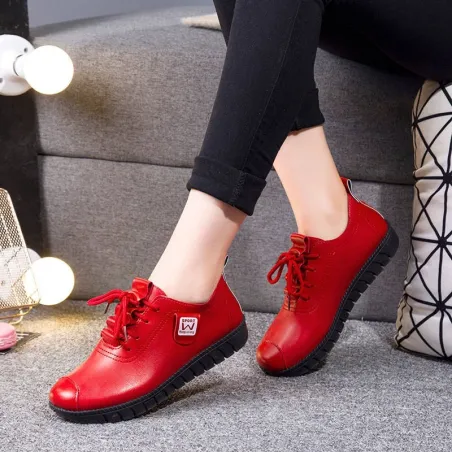 Zachte platte schoenen - met veters - echt leerLaarzen