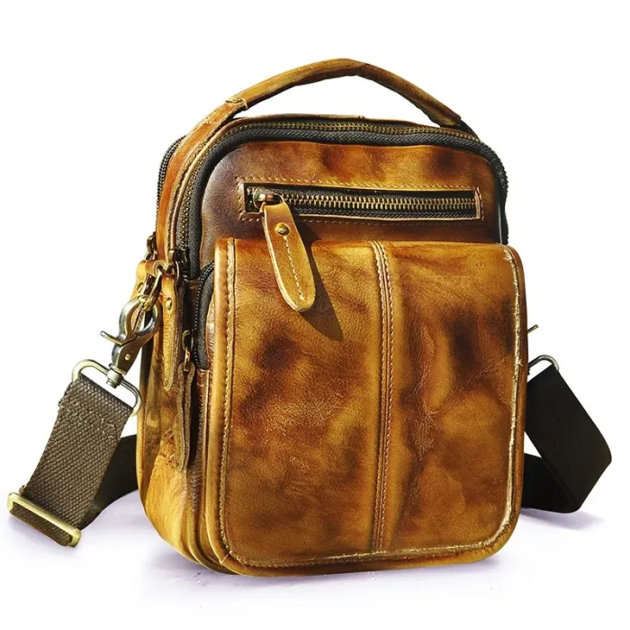 Leren schouder- / crossbodytas - met ritsen / vakjesTassen