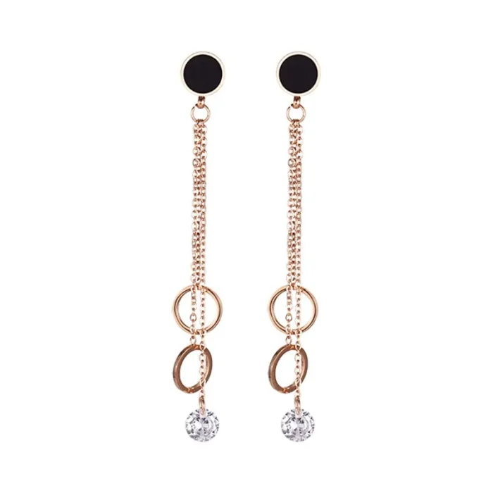 Rose gold long earrings - with crystal decorationEarrings