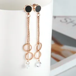 Rose gold tassel earrings - with crystal decoration