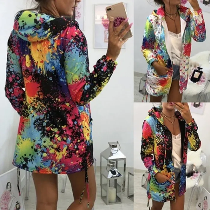 Jacket with hood - bomber - windbreaker - with pockets / zipper - colourful printJackets