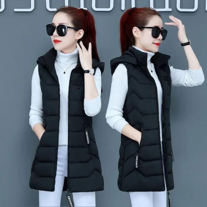 Fab - winter sleeveless long vest coat - hooded