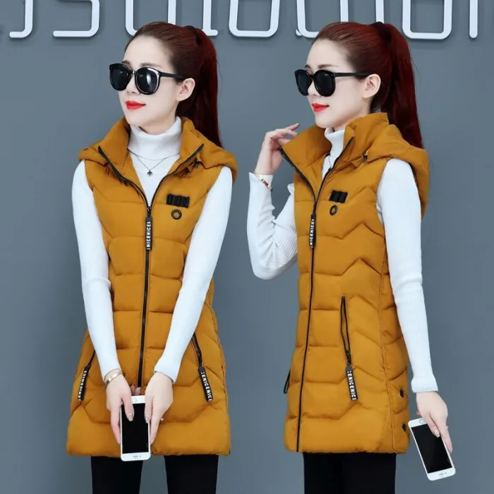 Fab - winter sleeveless long vest coat - hooded