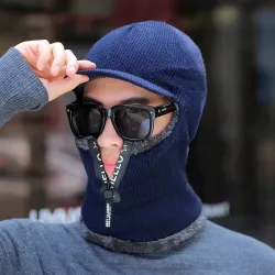Winter gebreide muts met klep - gezichtsbescherming - bivakmuts met ritssluitingHoeden & Petten