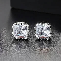 Minimalistic rectangle - crystal earring