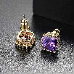 Minimalistic rectangle - crystal earring