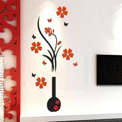3D vaas met bloemenboom - muursticker - sticker - verwijderbaarMuurstickers