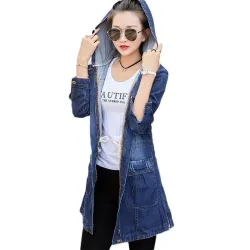 Trendy denim lang jack - met capuchon - ritssluiting - zakkenJassen