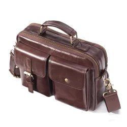 Sac à bandoulière vintage - avec sangle / fermetures à glissière - cuir de vachette véritable