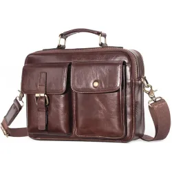 Vintage schoudertas - met riem / ritsen - echt rundleerTassen