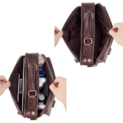 Vintage schoudertas - met riem / ritsen - echt rundleerTassen