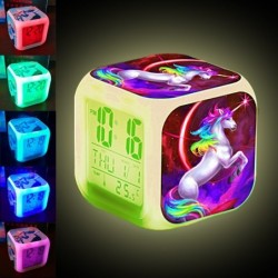 Kubusvormige klok met unicorn - digitaal - LED - kleurwisselendKlokken