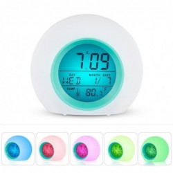 Ronde LED-wekker - kleurrijke gloeiende achtergrondverlichting - thermometer - kalender - datumKlokken