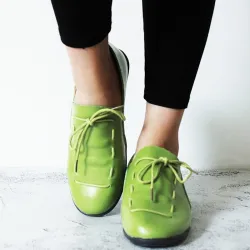 Zachte platte schoenen - met veters - geplooid leerSchoenen