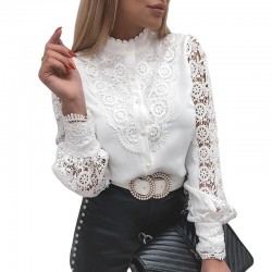 Witte blouse - met kanten patchwork lange mouwBlouses & overhemden