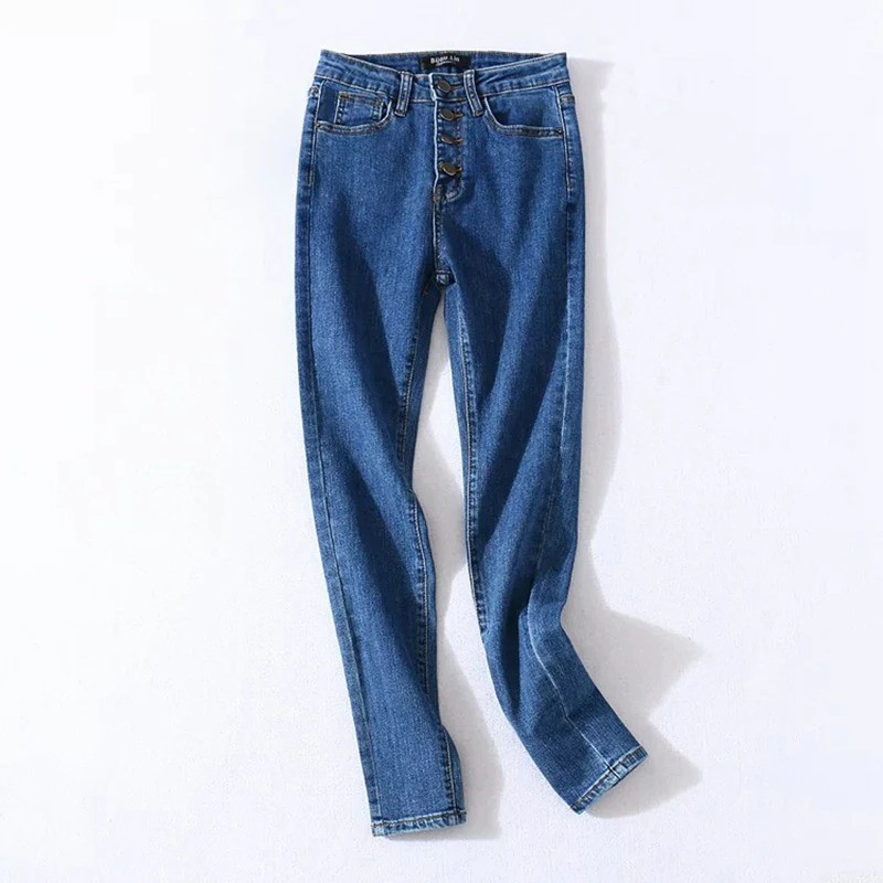 Skinny jeans met hoge taille - met knopen aan de voorkant - elastischBroeken