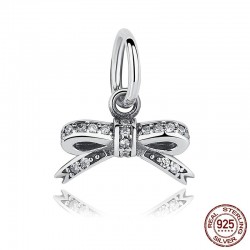 Sterling silver sparkling bow knot pendant charm - gift - bracelet