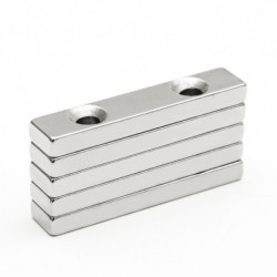 N35 - neodymium magneet - rechthoekig - met dubbele 5mm gaten - 50 * 10 * 5mm - 3 stuksN35