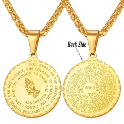 Medallion and chain - praying hands - gold in color - unisex - gift