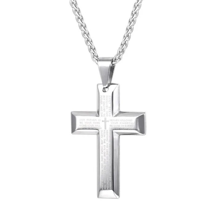 Kruis met gebeden - ketting - roestvrij staalHalskettingen